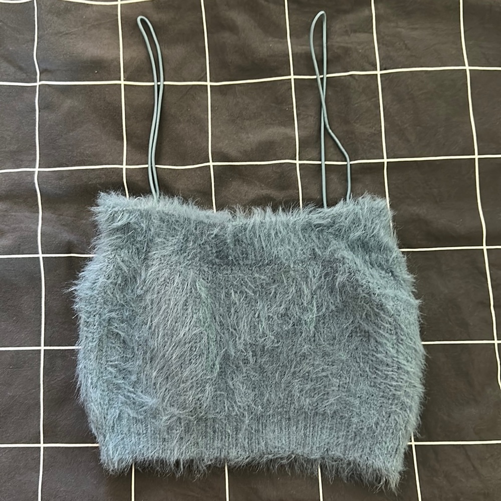 fuzzy blue bandeau top